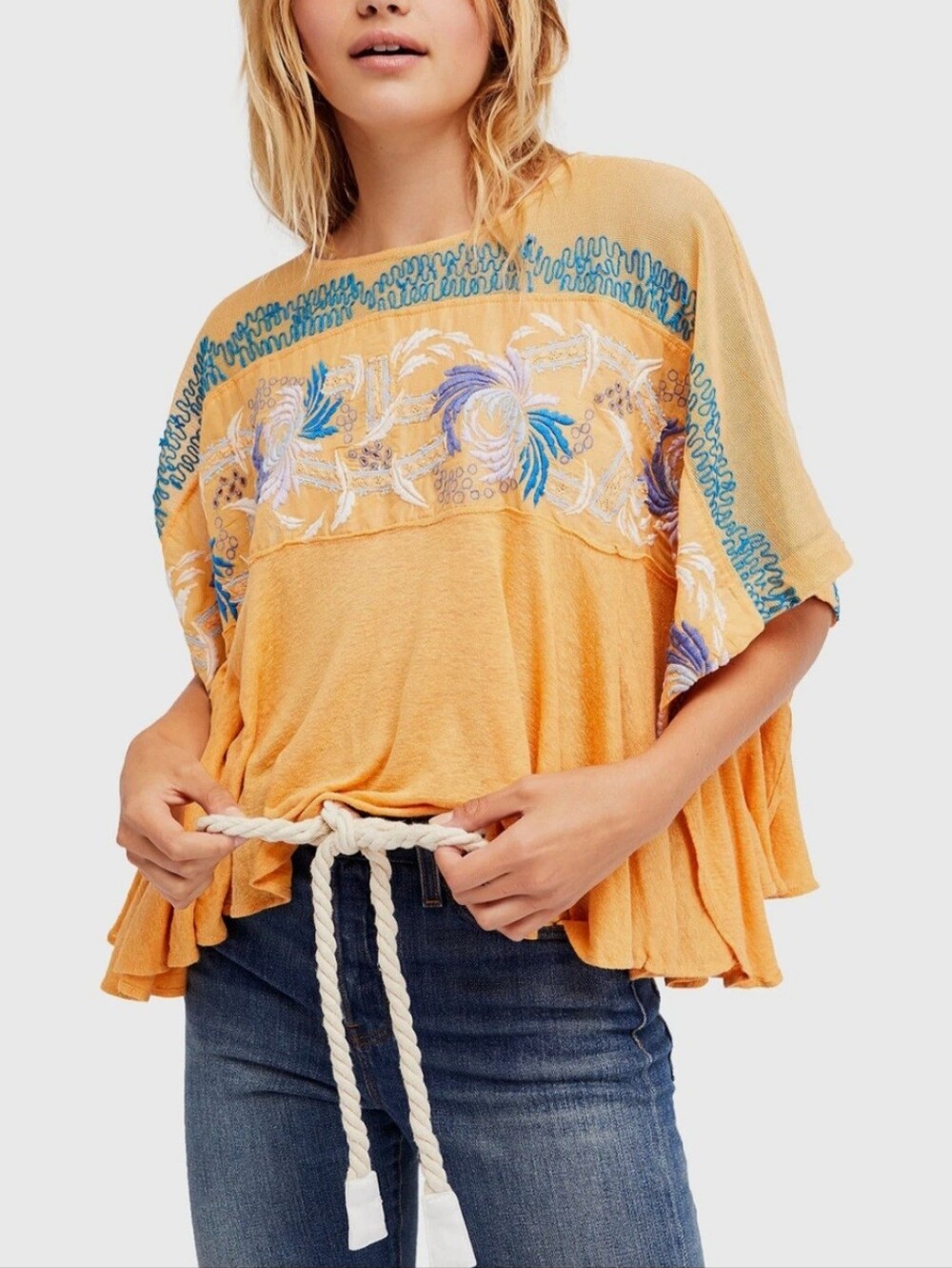 Free People Love Letter Embroidered Poncho Top